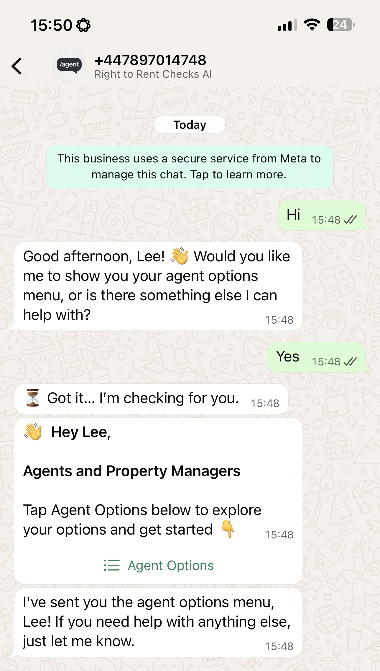 Starting a tenant check in WhatsApp